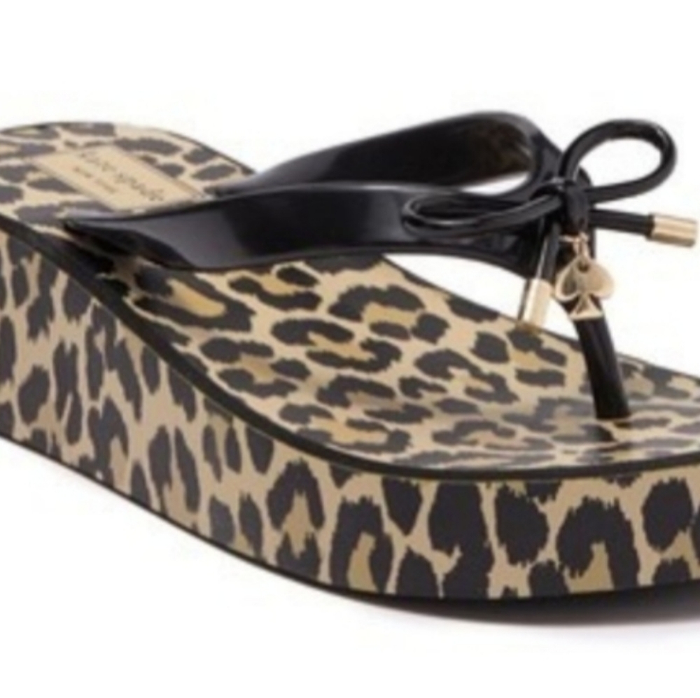 Brand New Kate spade RHETT wedge flip flops Black & tan